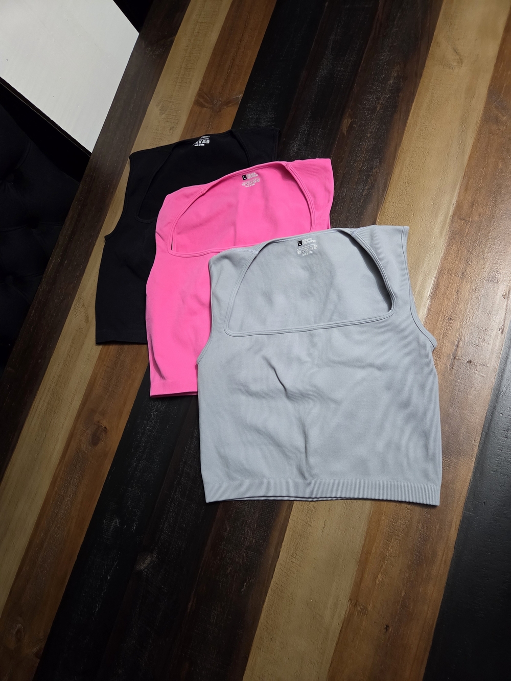 Square Neck Crop Tank Top - Pink, Light Gray, Black